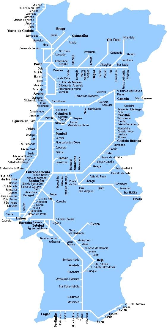 レールの地図ポルトガル