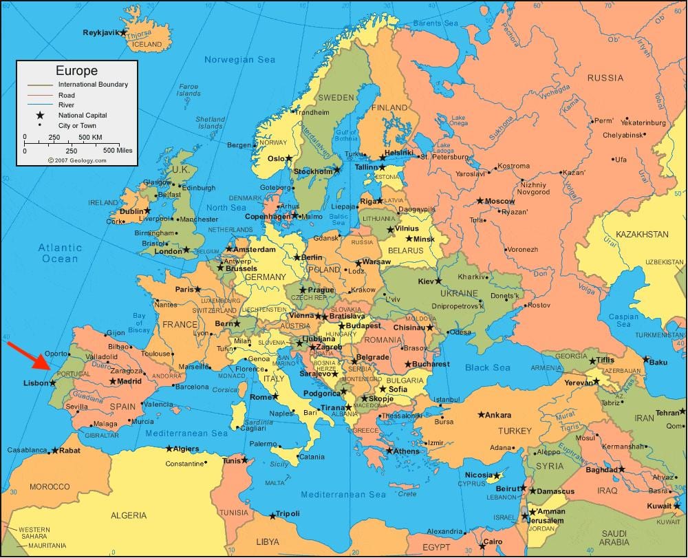 欧州地図ポルトガル
