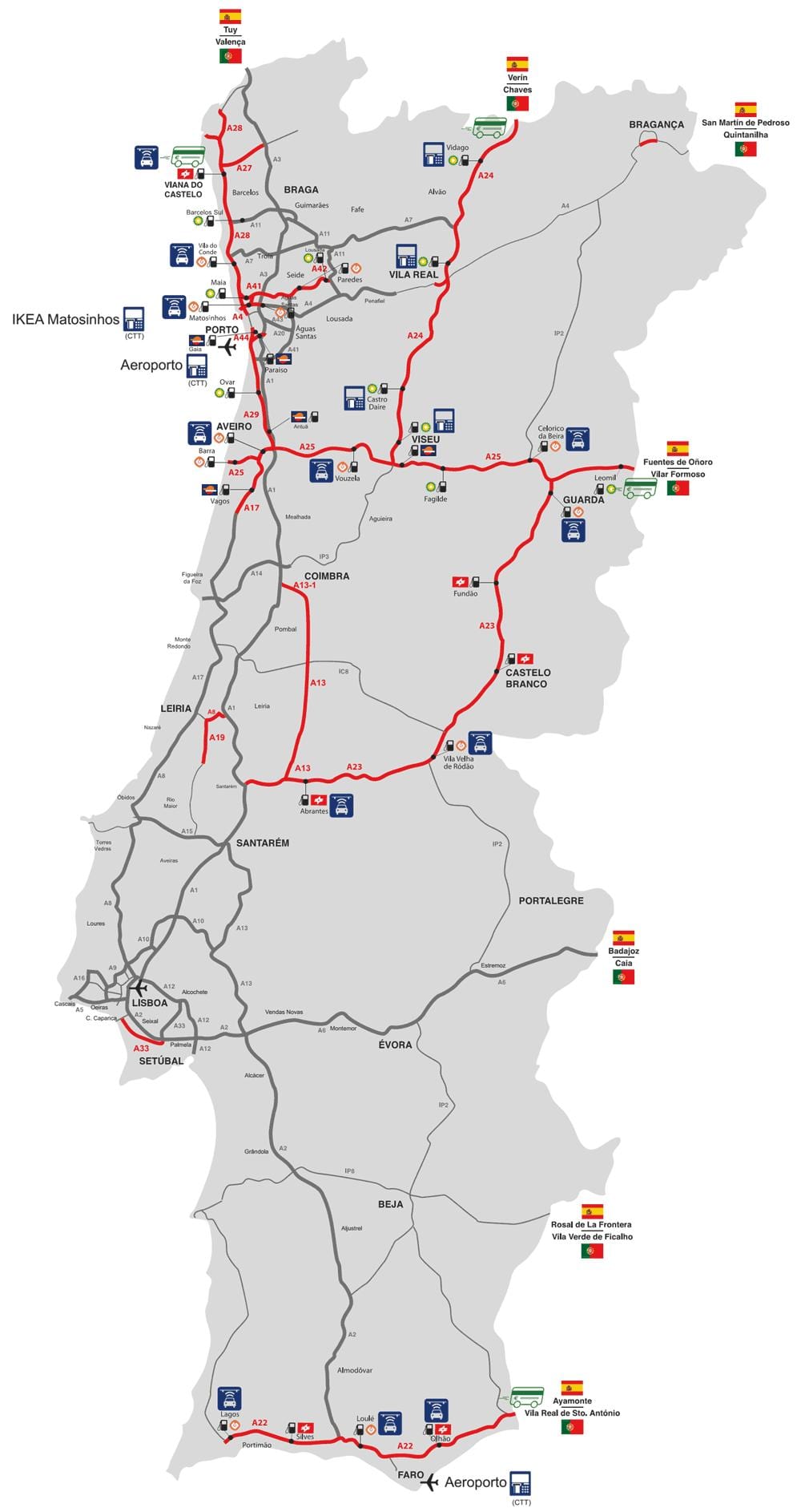 地図の有料道路ポルトガル