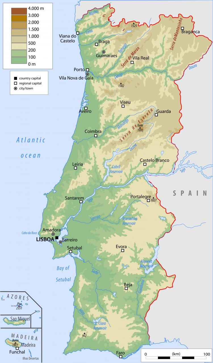 物理地図ポルトガル