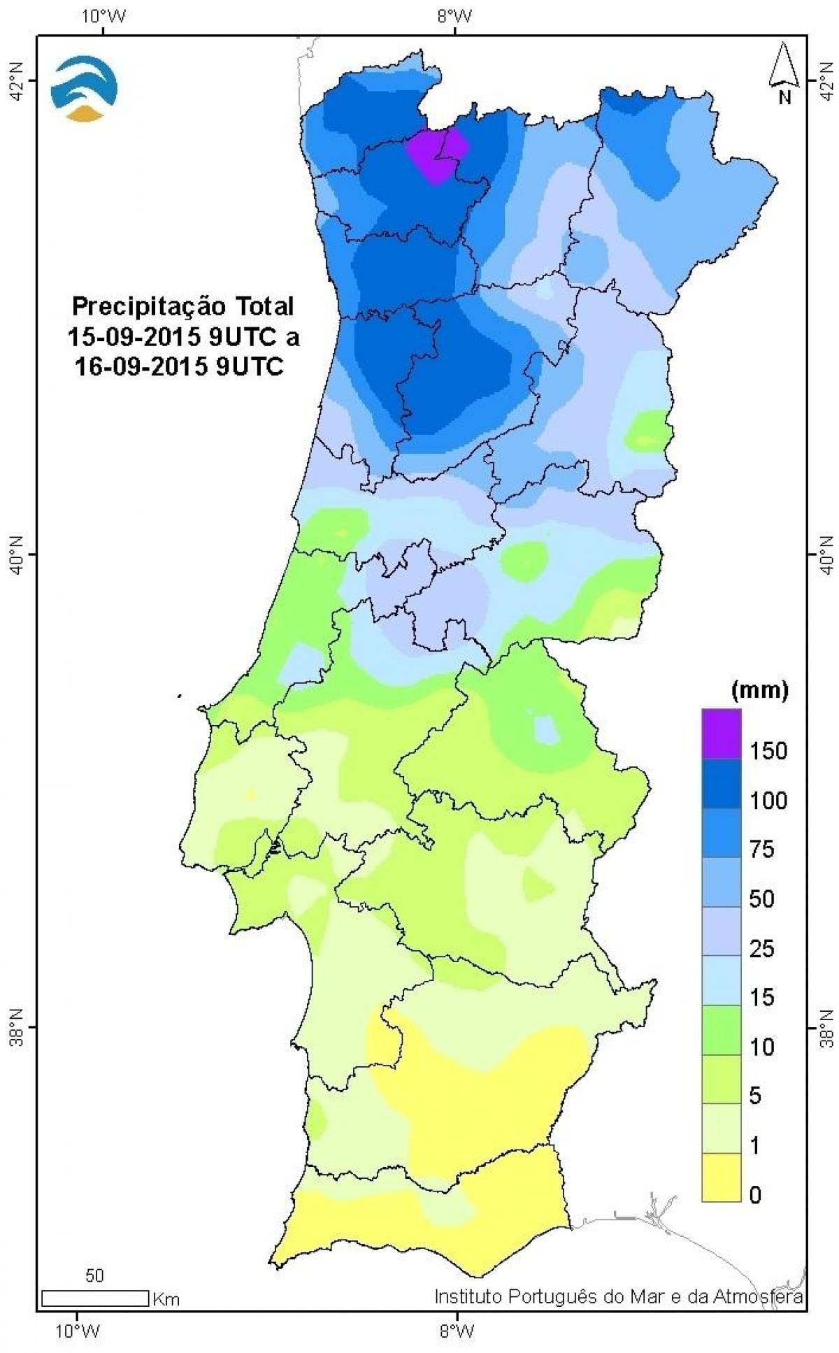 地図ポルトガルの雨
