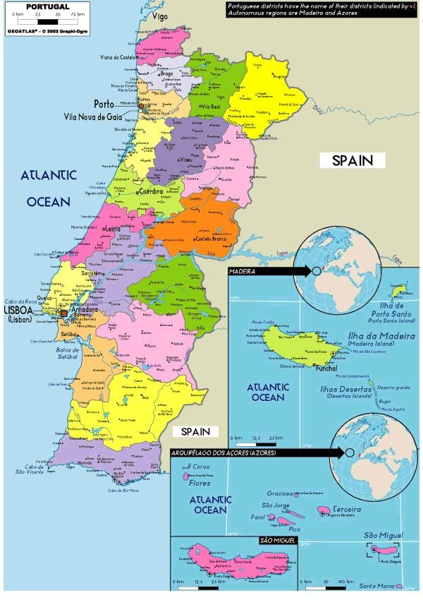 州ポルトガルの地図