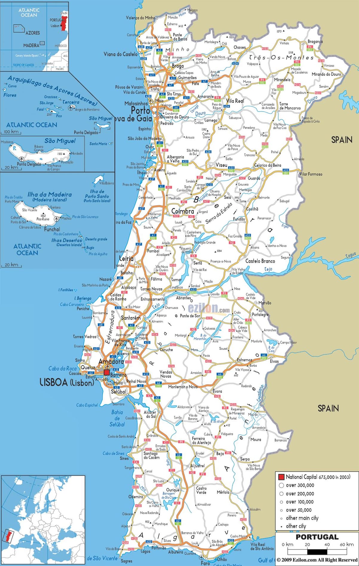 道路地図ポルトガル