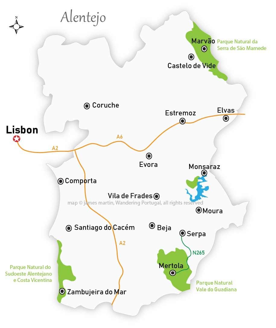 地図のAlentejo地域ポルトガル